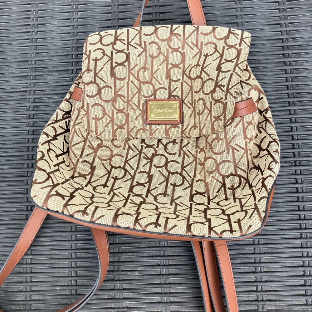 Calvin Klein Monogram Tan and Brown Backpack
